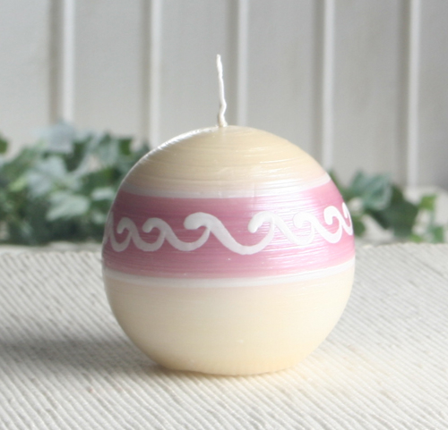 Kugelkerze "Torio", 8 cm Ø, mit Ornament, creme-altrosa-perlmutt
