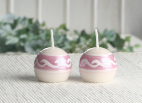 2er-Set Kugelkerze "Torio", 4 cm Ø, mit Ornament, creme-altrosa-perlmutt