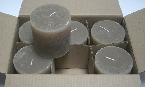 Posten 738: 1-B-Ware, 6 x Rustik-Kerzen 10 x 10 cm Ø, sand