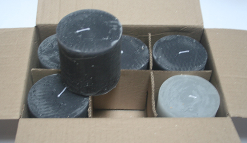 Posten 737: 1-B-Ware, 6 x Rustik-Kerzen 10 x 10 cm Ø, anthrazit-grau
