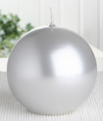 Selbstverlöschende Sicherheits-Kugelkerze 8 cm Ø, Silber