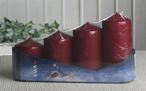 EWA-Stumpenkerzen-Advents-Set, 4er Packung, Bordeaux