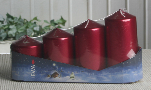 EWA-Stumpenkerzen-Advents-Set, 4er Packung, WEINROT-METALLIC