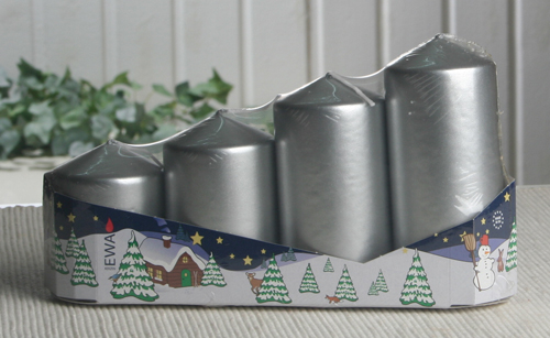 EWA-Stumpenkerzen-Advents-Set, 4er Packung, SILBER-METALLIC
