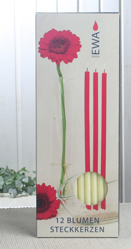 12x Blumen-Steckkerzen, 30 x 0,9 cm Ø, durchgefärbt, creme