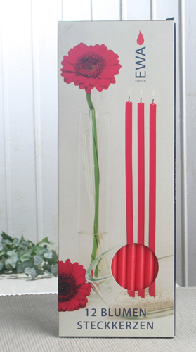 12x Blumen-Steckkerzen, 30 x 0,9 cm Ø, durchgefärbt, rot