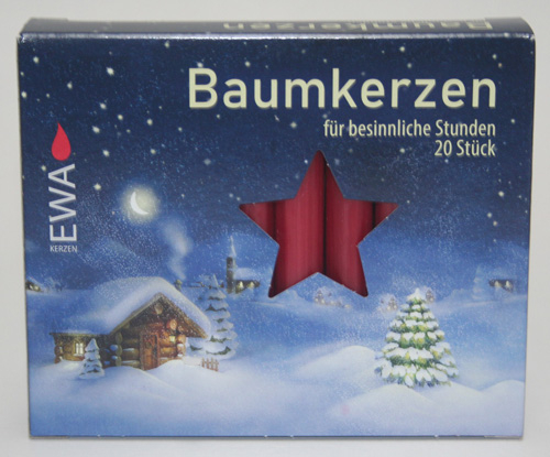 Sparpack: 20x 20er-Packung EWA-Baumkerzen, (400 Kerzen), 10,5 x 1,3 cm Ø, Dunkelrot