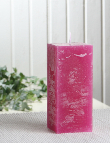 Sparpack: 12x Rustik-Stumpenkerze, viereckig, 12 x 5 x 5 cm Ø, fuchsia