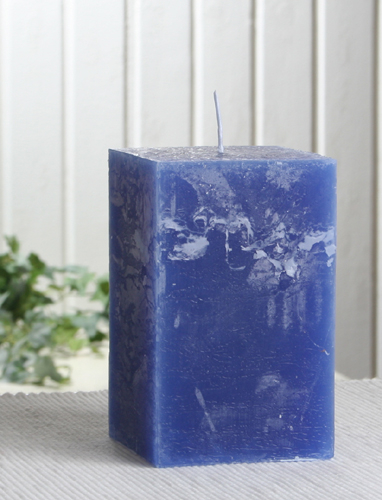 Sparpack: 6x Rustik-Stumpenkerze, viereckig, 12 x 7,5 x 7,5 cm, blau