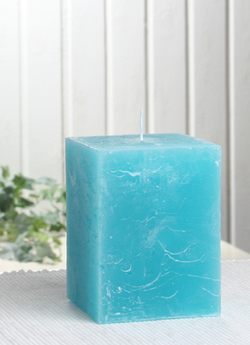 Sparpack: 6x Rustik-Stumpenkerze, viereckig, 10 x 7,5 x 7,5 cm, aqua-türkis