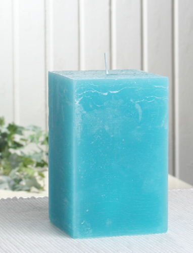 Sparpack: 6x Rustik-Stumpenkerze, viereckig, 12 x 7,5 x 7,5 cm, aqua-türkis