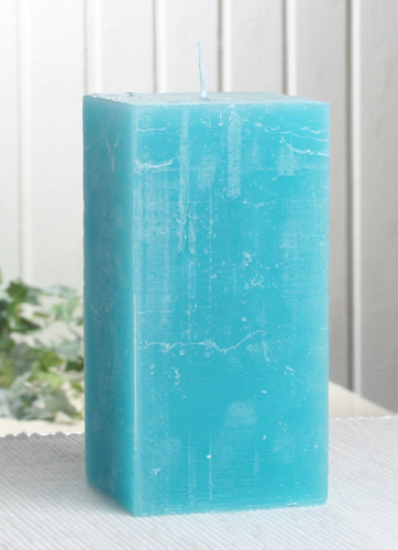 Sparpack: 6x Rustik-Stumpenkerze, viereckig, 15 x 7,5 x 7,5 cm, aqua-türkis