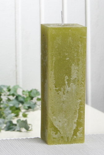 Sparpack: 12x Rustik-Stumpenkerze, viereckig, 15 x 5 x 5 cm Ø, pistaziengrün