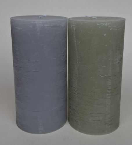 1-B-Ware: Rustik-Stumpenkerze, 20 x 10 cm Ø, grau, grünlich verfärbt (Liefermenge 1 Kerze)