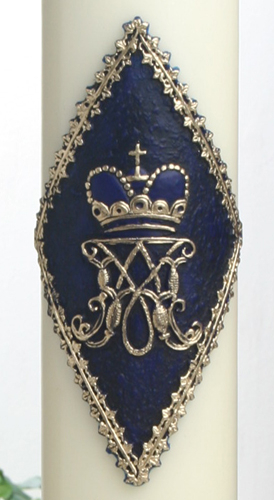 Marienkerze, 40 x 10 cm, blaue Rautenauflage