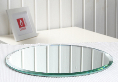 Spiegelfliese, rund, groß, mit Facettenschliff (20,0 cm Ø)