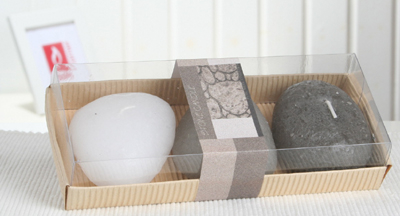 Dekokerzen "Flußkiesel", 3er-Geschenkset, weiß, grau, schwarz