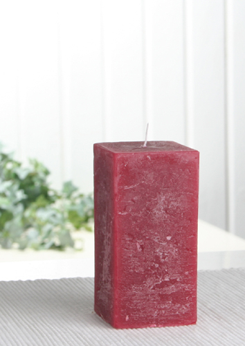 Rustik-Stumpenkerze, viereckig, 10x5x5 cm Ø, rubinrot-bordeaux