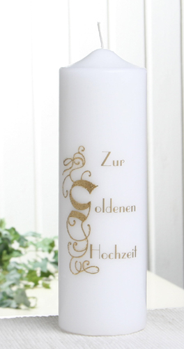 Hochzeitskerze mit Siebdruck "Zur goldenen Hochzeit"