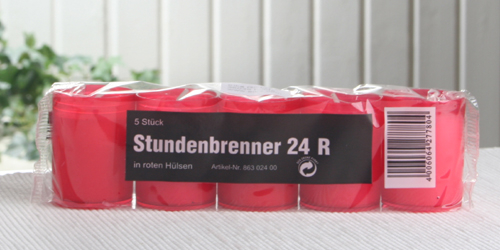 5er-Pack Grablicht, rote Hülle, (Stundenbrenner Nr. 24)