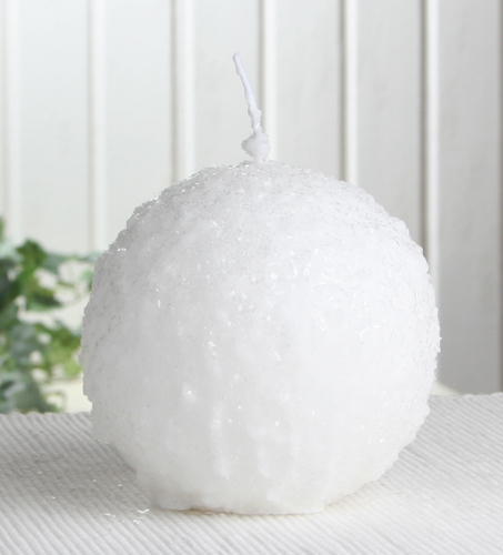 4er-Set Kugelkerze "Schneeball", ca. 10 cm Ø, weiß mit Glitter