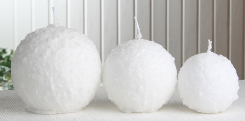 4er-Set Kugelkerze "Schneeball", ca. 10 cm Ø, weiß mit Glitter