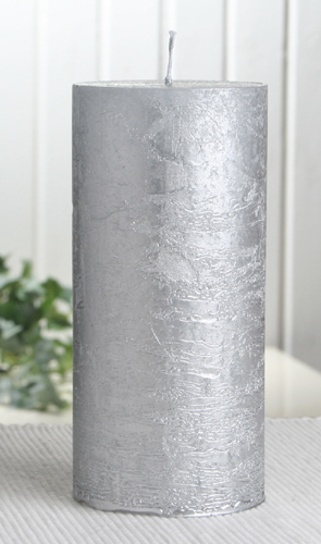 Rustik-Stumpenkerze, 15 x 7 cm Ø, silber-metallic