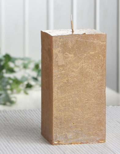 Rustik-Stumpenkerze, viereckig, 10 x 5 x 5 cm Ø, gold-metallic