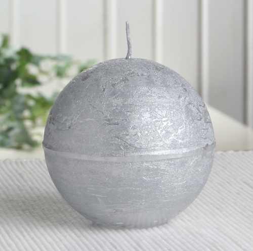 Rustik-Kugelkerze, 8 cm Ø, silber-metallic