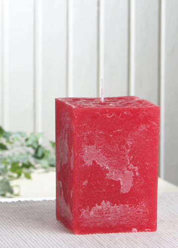 Rustik-Stumpenkerze, viereckig, 10 x 7,5 x 7,5 cm Ø, rot