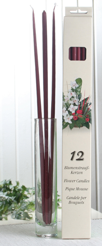 12x Blumenstraußkerzen Extralang, 40 x 0,9 cm Ø, bordeaux