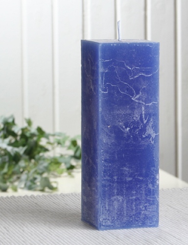 Rustik-Stumpenkerze, viereckig, 15 x 5 x 5 cm Ø, blau