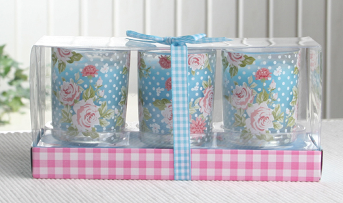 Dekokerze im Votivglas, "True Rose", 3er-Geschenkpackung