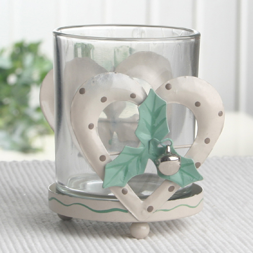 Teelichtglas "Jingle Bells", ca. 8 x 7 cm Ø, Herz, sand