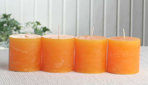 SET: 4x Rustik-Stumpenkerze, 5 x 5 cm Ø, maisgelb