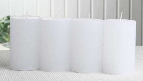 SET: 4x Rustik-Stumpenkerze, 8 x 5 cm Ø, weiß