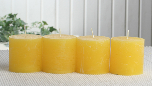 SET: 4x Rustik-Stumpenkerze, 5 x 5 cm Ø, zitronengelb