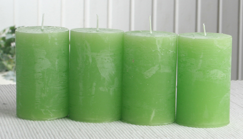 SET: 4x Rustik-Stumpenkerze, 8 x 5 cm Ø, apfelgrün