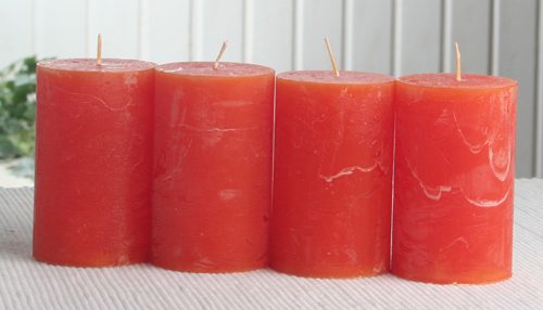 SET: 4x Rustik-Stumpenkerze, 8 x 5 cm Ø, orange