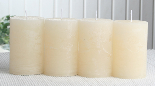 SET: 4x Rustik-Stumpenkerze, 8 x 5 cm Ø, creme