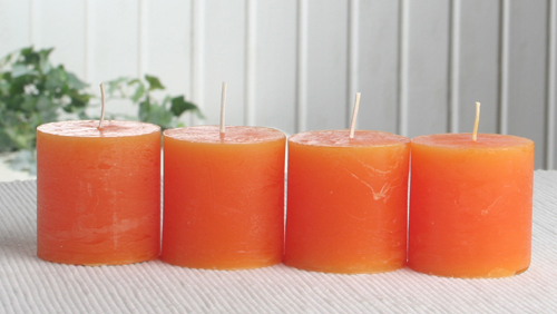 SET: 4x Rustik-Stumpenkerze, 5 x 5 cm Ø, mandarin-orange