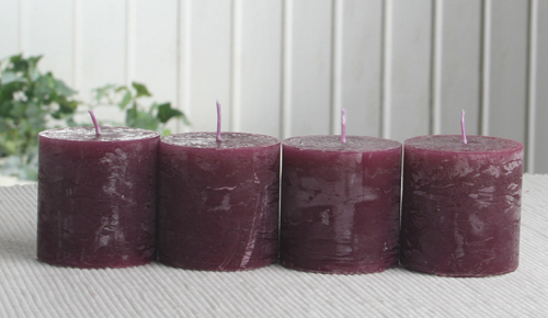 SET: 4x Rustik-Stumpenkerze, 5 x 5 cm Ø, pflaume-burgund