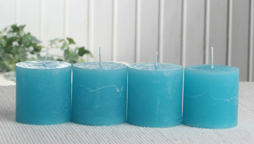 SET: 4x Rustik-Stumpenkerze, 5 x 5 cm Ø, aqua-türkis