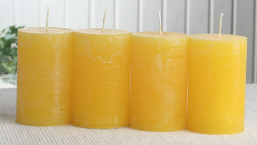 SET: 4x Rustik-Stumpenkerze, 8 x 5 cm Ø, zitronengelb