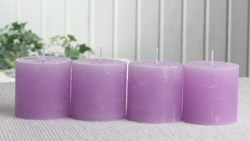 SET: 4x Rustik-Stumpenkerze, 5 x 5 cm Ø, flieder