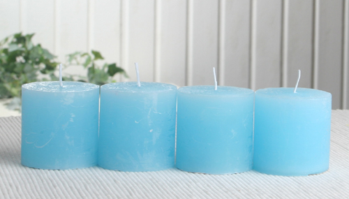 SET: 4x Rustik-Stumpenkerze, 5 x 5 cm Ø, hellblau