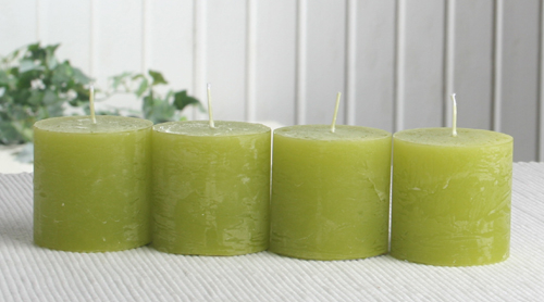 SET: 4x Rustik-Stumpenkerze, 5 x 5 cm Ø, pistaziengrün