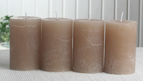 SET: 4x Rustik-Stumpenkerze, 8 x 5 cm Ø, sand