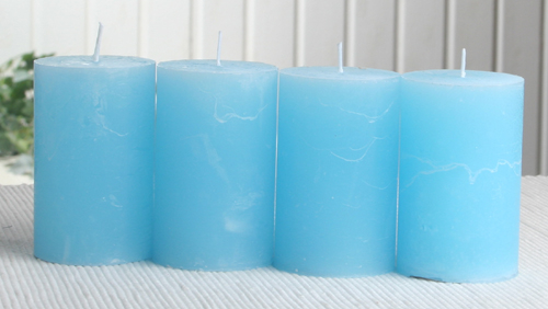 SET: 4x Rustik-Stumpenkerze, 8 x 5 cm Ø, hellblau