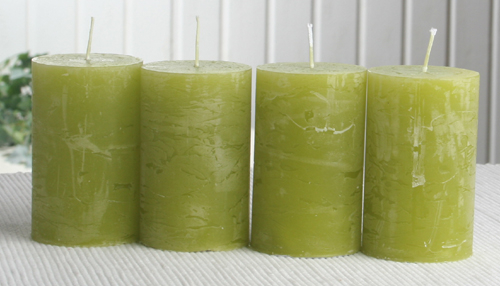 SET: 4x Rustik-Stumpenkerze, 8 x 5 cm Ø, pistaziengrün